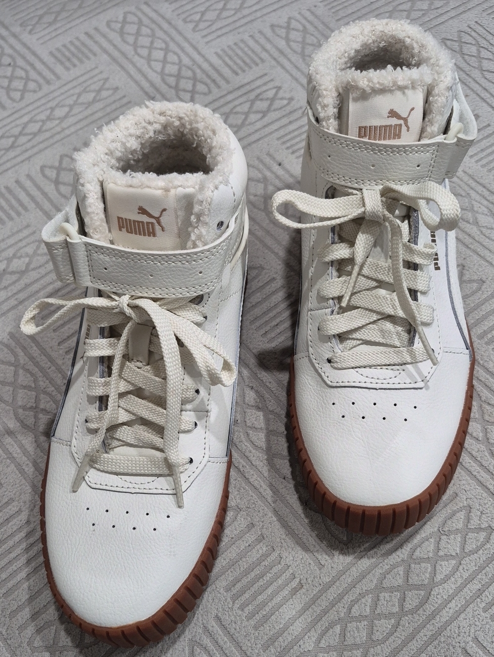 PUMA Carina 2.0 Mid Winter Sneakers White Gum Gold Size 7.5